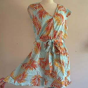 Cupshe Mint Dress with Orange and Yellow Leaf Print